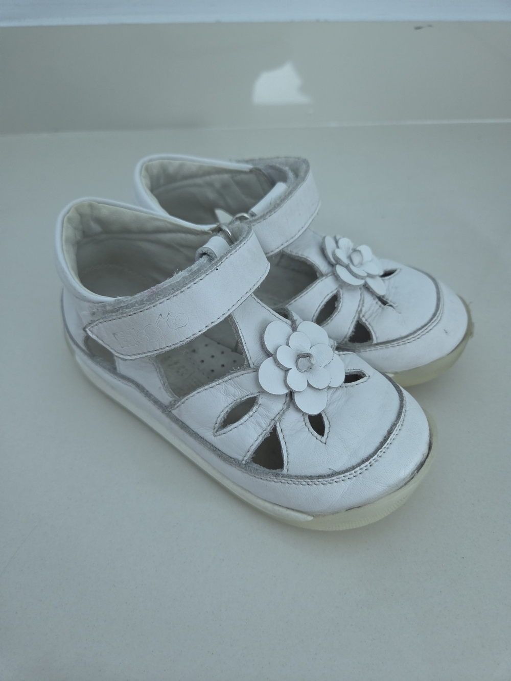 Falcotto White Closed-toe Kids Sandals with Hook-and-Loop Closure